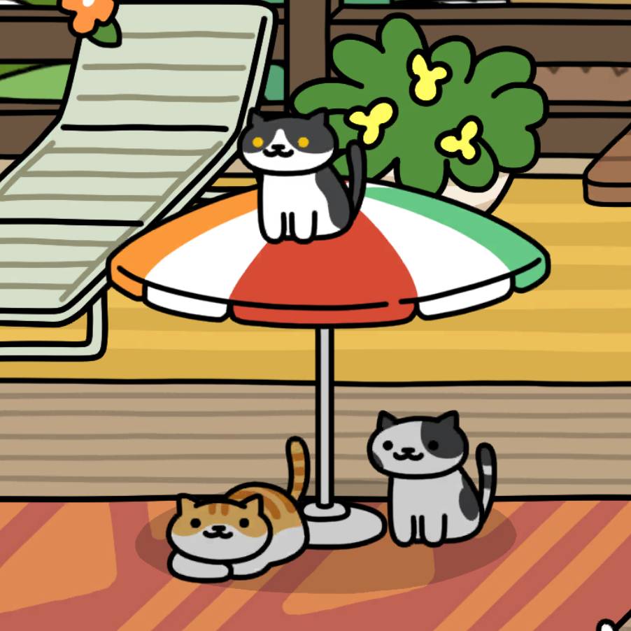 ねこ3匹　パラソル